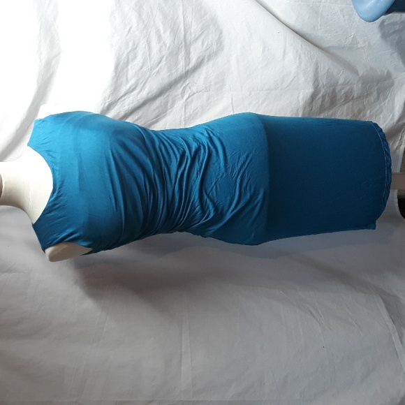 Blue Rayon Sleeveless Wiggle Dress Ruched Side - Picture 1 of 6